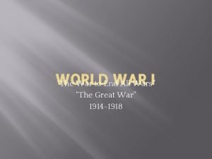 WORLD WAR I The War to End All