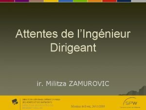 Attentes de lIngnieur Dirigeant ir Militza ZAMUROVIC DIRECTION