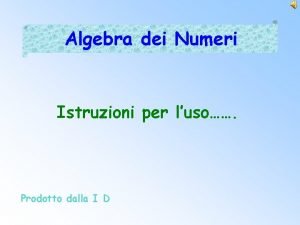 Algebra dei Numeri Istruzioni per luso Prodotto dalla