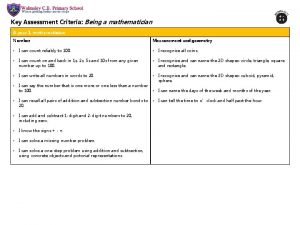 Key Assessment Criteria Being a mathematician A year