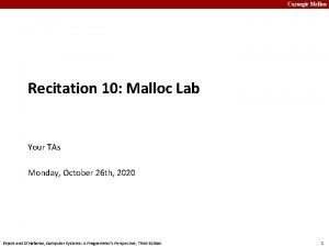 Carnegie Mellon Recitation 10 Malloc Lab Your TAs