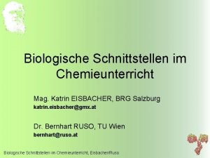 Biologische Schnittstellen im Chemieunterricht Mag Katrin EISBACHER BRG