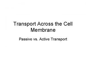 Transport Across the Cell Membrane Passive vs Active