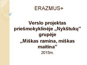 ERAZMUS Verslo projektas priemokyklinje Nyktuk grupje Mikas ramina