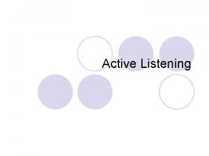 Active Listening What is active listening l Process