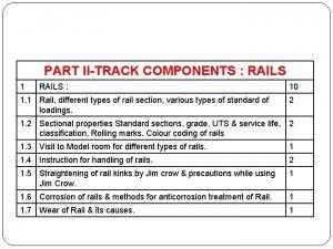 PART IITRACK COMPONENTS RAILS 1 RAILS 10 1