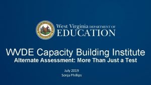 WVDE Capacity Building Institute Alternate Assessment More Than