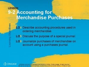LESSON Learning Objectives 9 2 Accounting for Merchandise