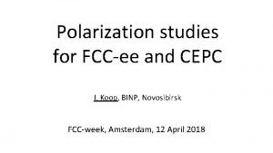 Polarization studies for FCCee and CEPC I Koop