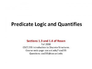 Predicate Logic and Quantifies Sections 1 3 and