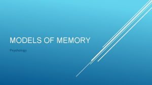 MODELS OF MEMORY Psychology Sensory memory acts as