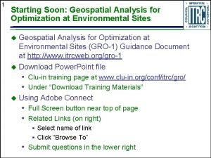 1 Starting Soon Geospatial Analysis for Optimization at