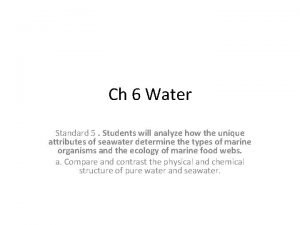 Ch 6 Water Standard 5 Students will analyze