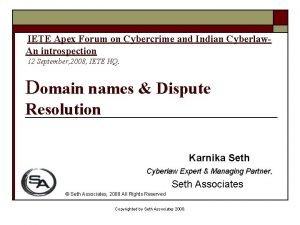 IETE Apex Forum on Cybercrime and Indian Cyberlaw