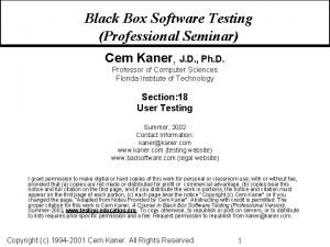 Black Box Software Testing Professional Seminar Cem Kaner