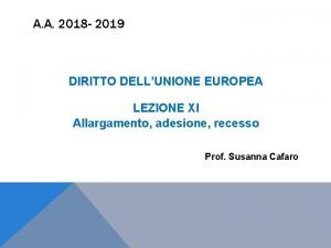 A A 2018 2019 DIRITTO DELLUNIONE EUROPEA LEZIONE