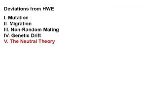 Deviations from HWE I Mutation II Migration III