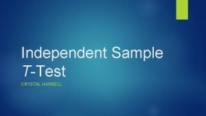 Independent Sample TTest CRYSTAL HARRELL When To Use