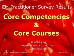EM Practitioner Survey Results Core Competencies Core Courses