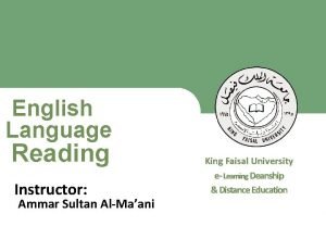 English Language Reading King Faisal University e Learning