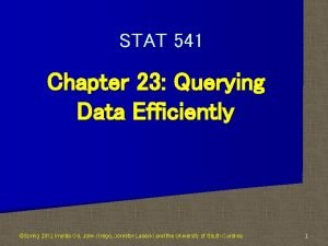 STAT 541 Chapter 23 Querying Data Efficiently Spring