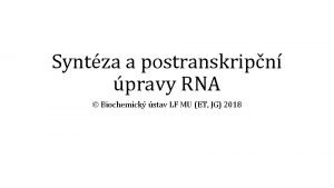 Syntza a postranskripn pravy RNA Biochemick stav LF