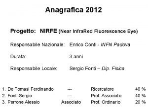 Anagrafica 2012 Progetto NIRFE Near Infra Red Fluorescence