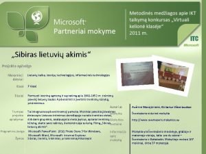 Sibiras lietuvi akimis Projekto apvalga Mokomieji dalykai Klas