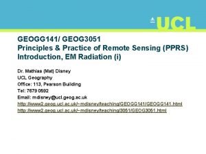 GEOGG 141 GEOG 3051 Principles Practice of Remote