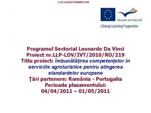 LLPLDVIVT2010RO219 Programul Sectorial Leonardo Da Vinci Proiect nr