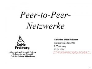 PeertoPeer Netzwerke Christian Schindelhauer Sommersemester 2006 2 Vorlesung