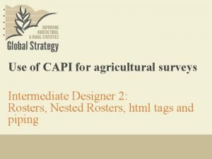 Use of CAPI for agricultural surveys Intermediate Designer