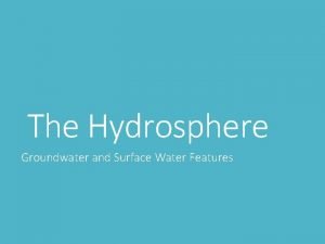 The Hydrosphere Groundwater and Surface Water Features Water
