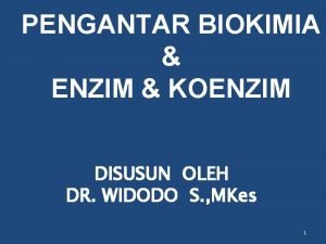 PENGANTAR BIOKIMIA ENZIM KOENZIM DISUSUN OLEH DR WIDODO