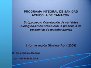 PROGRAMA INTEGRAL DE SANIDAD ACUICOLA DE CAMARON Subproyecto