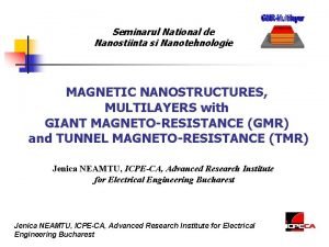 Seminarul National de Nanostiinta si Nanotehnologie MAGNETIC NANOSTRUCTURES