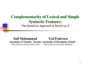 Syntactic features Syntactic features
