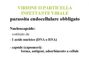 VIRIONE O PARTICELLA INFETTANTE VIRALE parassita endocellulare obbligato