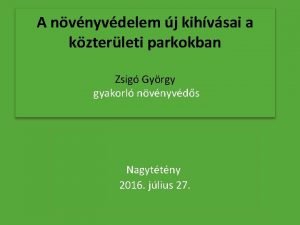 A nvnyvdelem j kihvsai a kzterleti parkokban Zsig