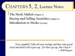 Stock market notes