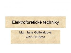 Elektroforetick techniky Mgr Jana Gottwaldov OKB FN Brno