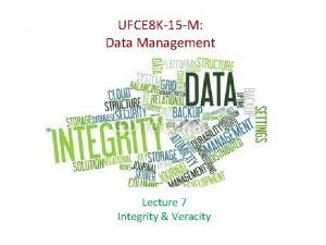 UFCE 8 K15 M Data Management Lecture 7