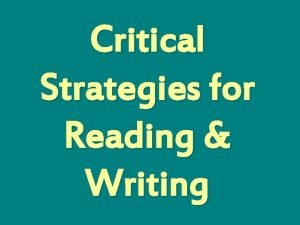 Critical Strategies for Reading Writing Formalist Examines 1