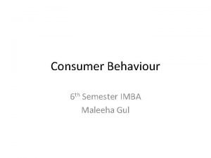 Consumer Behaviour 6 th Semester IMBA Maleeha Gul