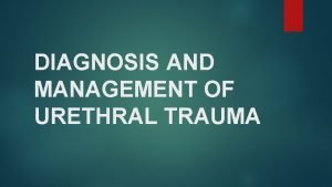 DIAGNOSIS AND MANAGEMENT OF URETHRAL TRAUMA ANATOMY The