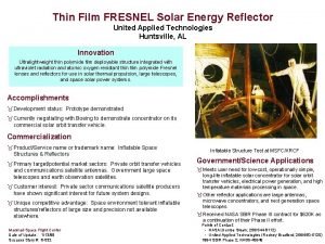 Thin Film FRESNEL Solar Energy Reflector United Applied
