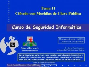 Tema 11 Cifrado con Mochilas de Clave Pblica