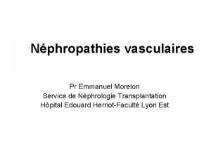Nphropathies vasculaires Pr Emmanuel Morelon Service de Nphrologie