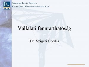 Vllalati fenntarthatsg Dr Szigeti Ceclia Fordulpont A vltozs