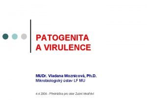 PATOGENITA A VIRULENCE MUDr Vladana Woznicov Ph D